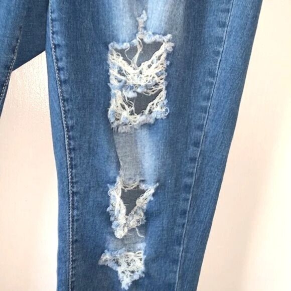 Shein Curve 2XL Distressed Blue Denim Jeggings With Elastic Waistband - Picture 5 of 10